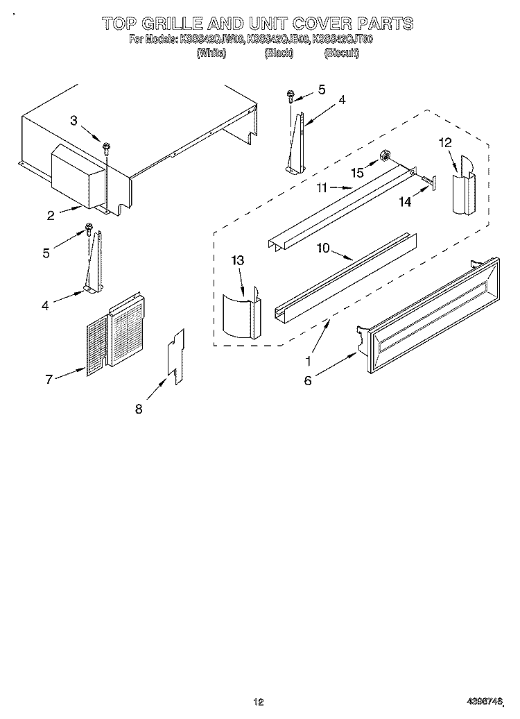 TOP GRILLE AND UNIT COVER Diagram and Parts List for KSSS42QJT00  KitchenAid Refrigerator