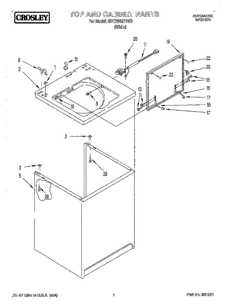 TOP AND CABINET Diagram and Parts List for BYCW4271W0  Whirlpool Washer