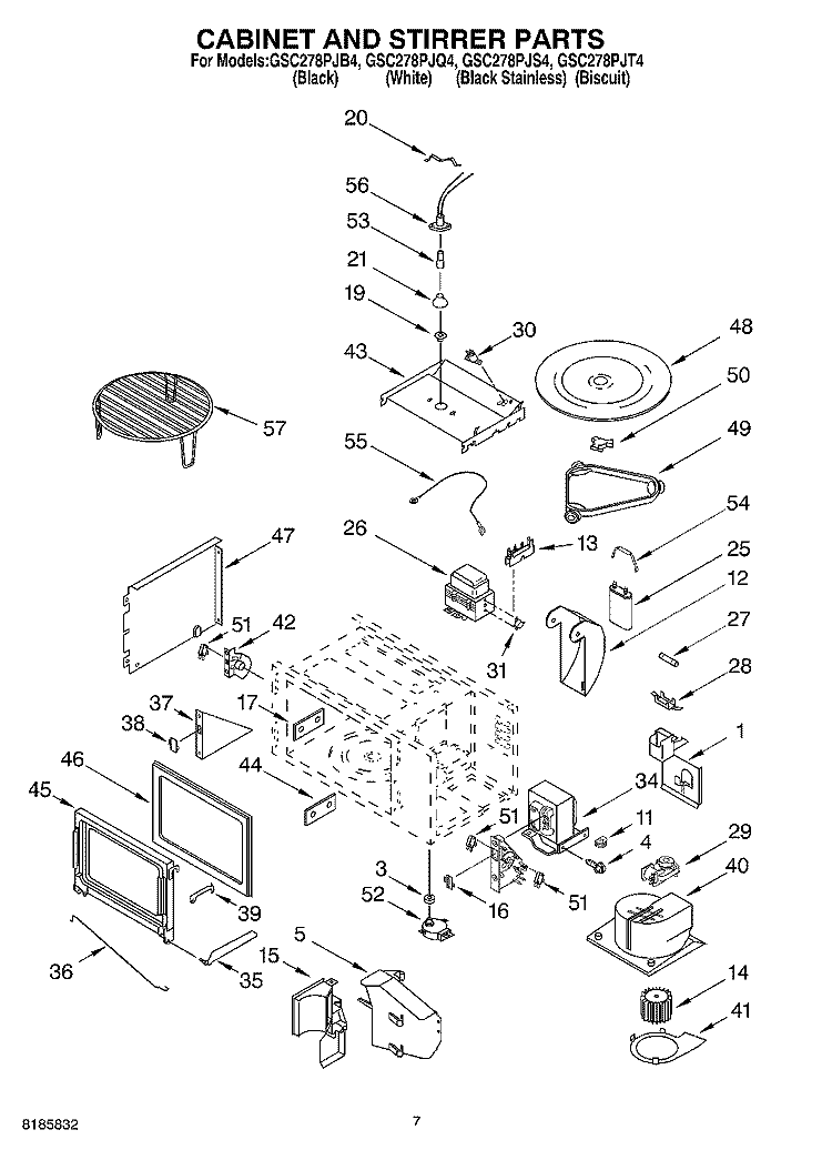 CABINET AND STIRRER Diagram and Parts List for GSC278PJS4  Whirlpool Microwave Oven Combo