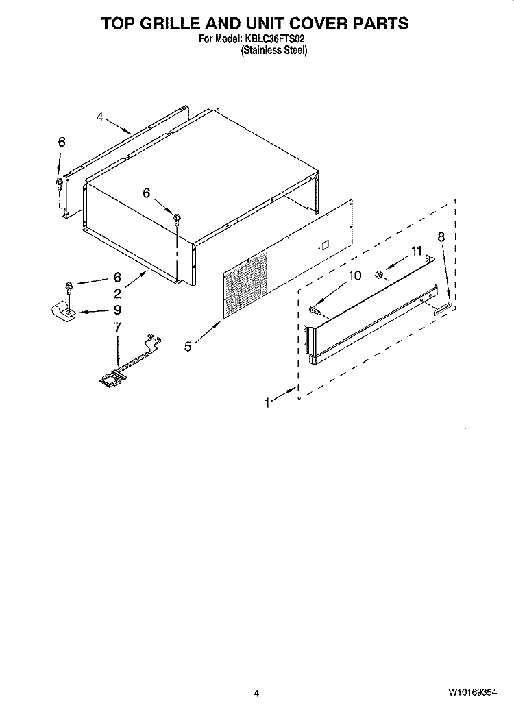TOP GRILLE AND UNIT COVER PARTS Diagram and Parts List for KBLC36FTS02  KitchenAid Refrigerator