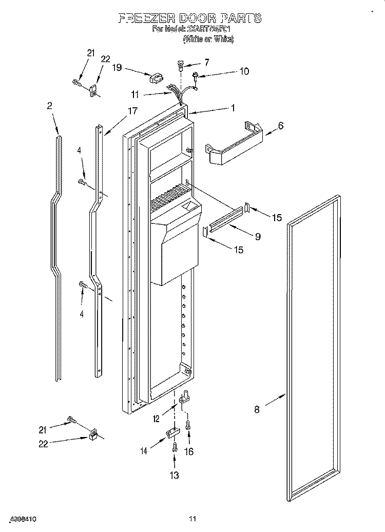 FREEZER DOOR Diagram and Parts List for 3XART725F01  Whirlpool Refrigerator