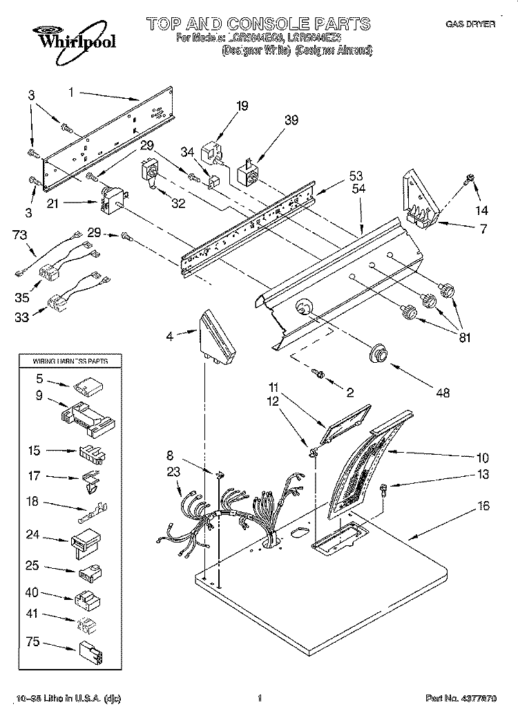 TOP AND CONSOLE, LIT/OPTIONAL Diagram and Parts List for LGR5644EQ3  Whirlpool Dryer