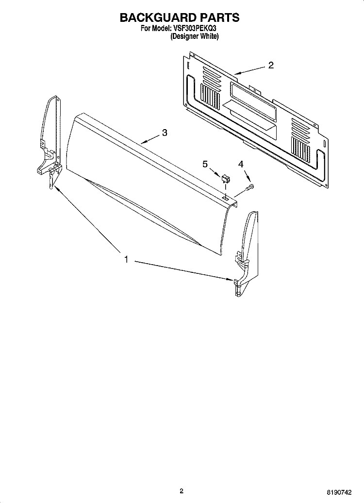 BACKGUARD PARTS Diagram and Parts List for VSF303PEKQ3  Whirlpool Range