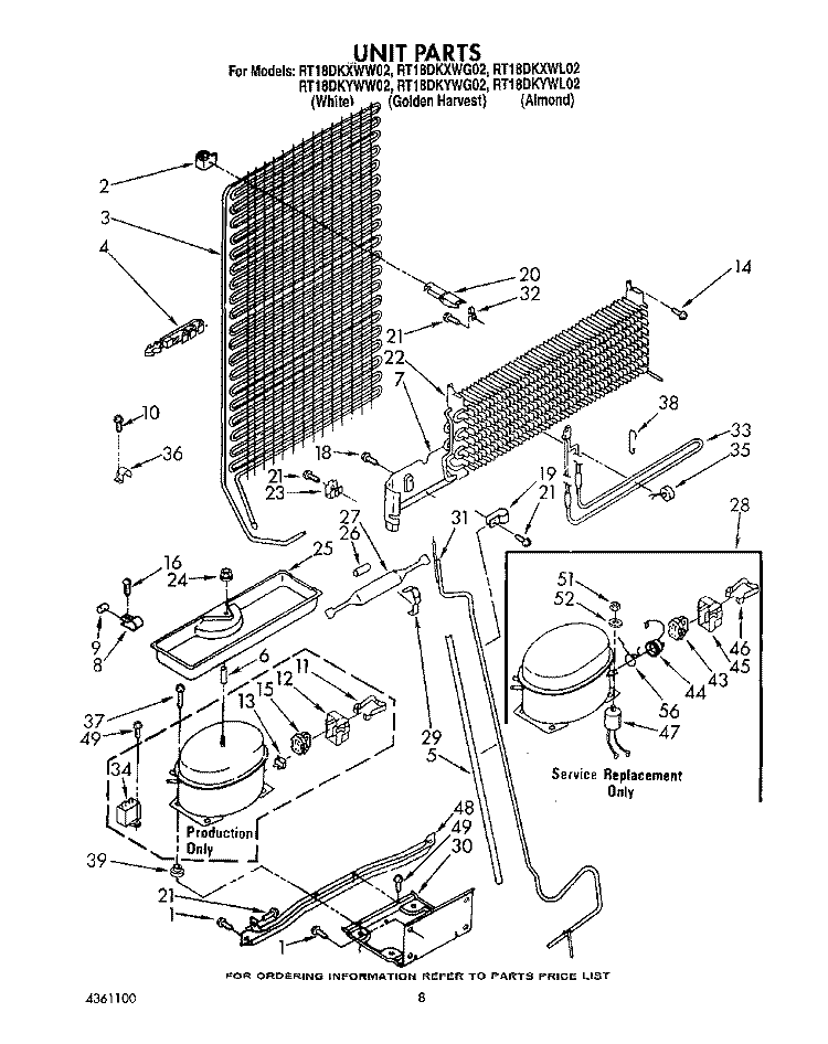 UNIT Diagram and Parts List for RT18DKXWW02  Roper Refrigerator