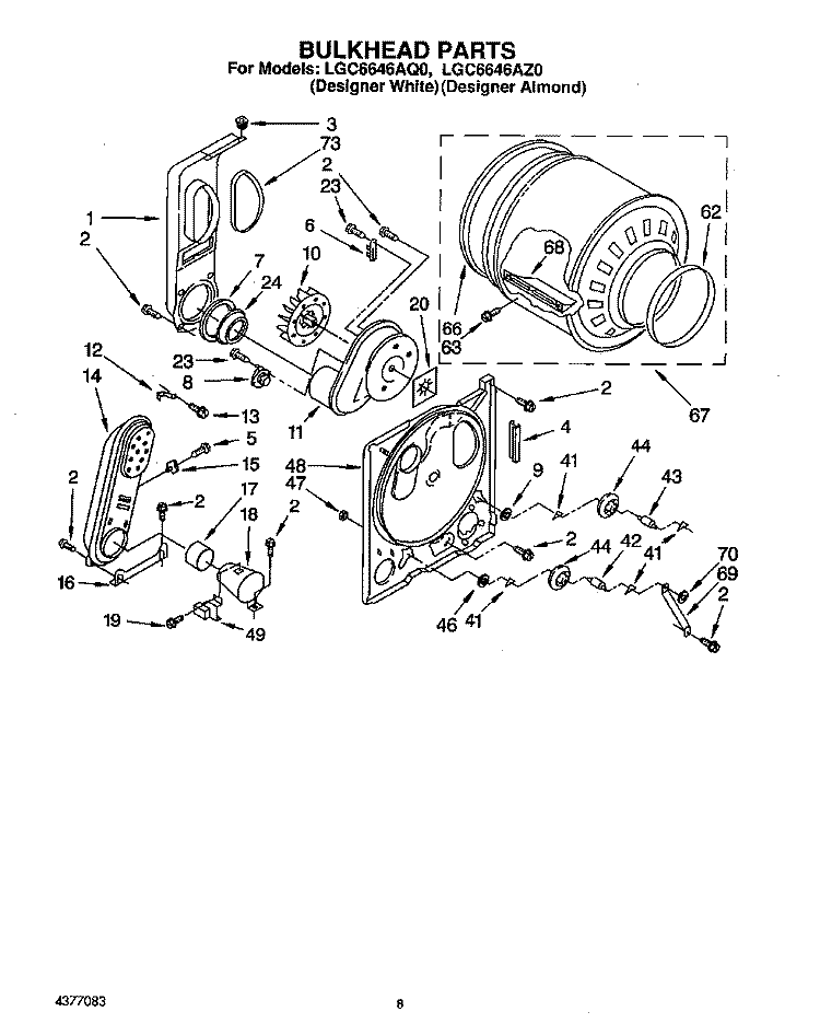 BULKHEAD Diagram and Parts List for LGC6646AQ0  Whirlpool Dryer