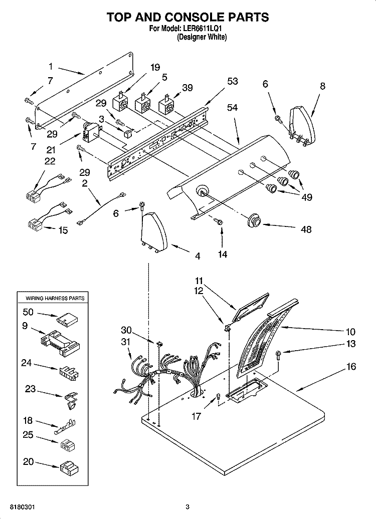 TOP AND CONSOLE PARTS Diagram and Parts List for LER6611LQ1  Whirlpool Dryer