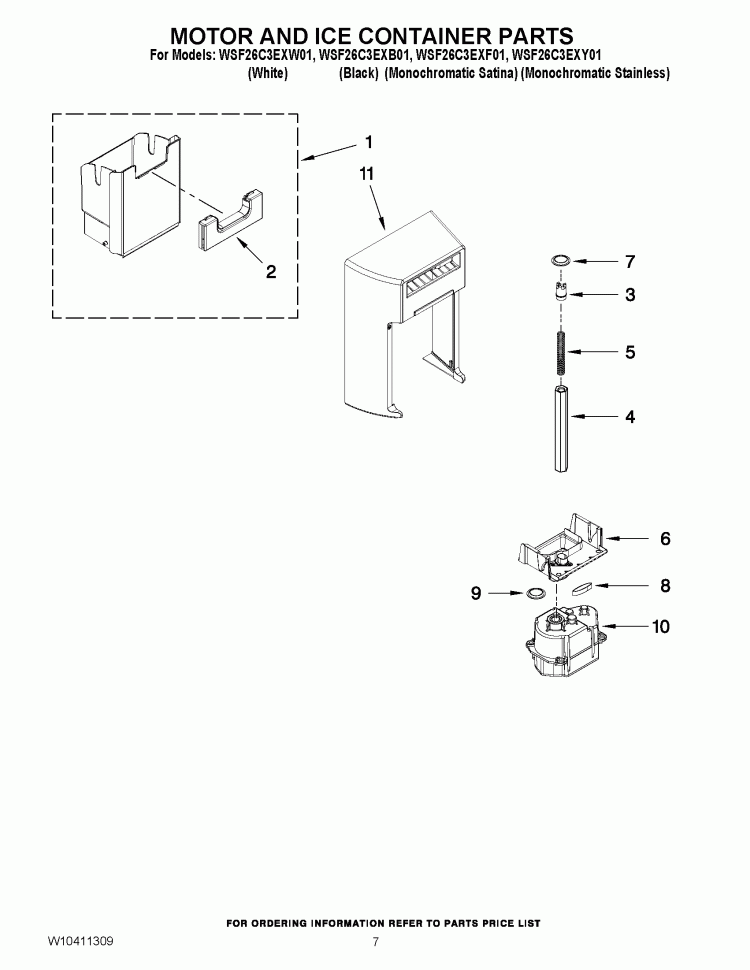 MOTOR AND ICE CONTAINER PARTS Diagram and Parts List for WSF26C3EXB01  Whirlpool Refrigerator