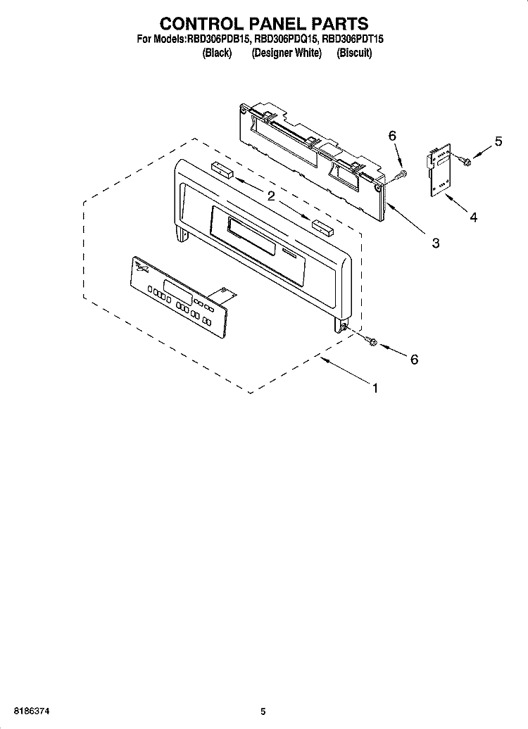 CONTROL PANEL PARTS Diagram and Parts List for RBD306PDB15  Whirlpool Wall Oven