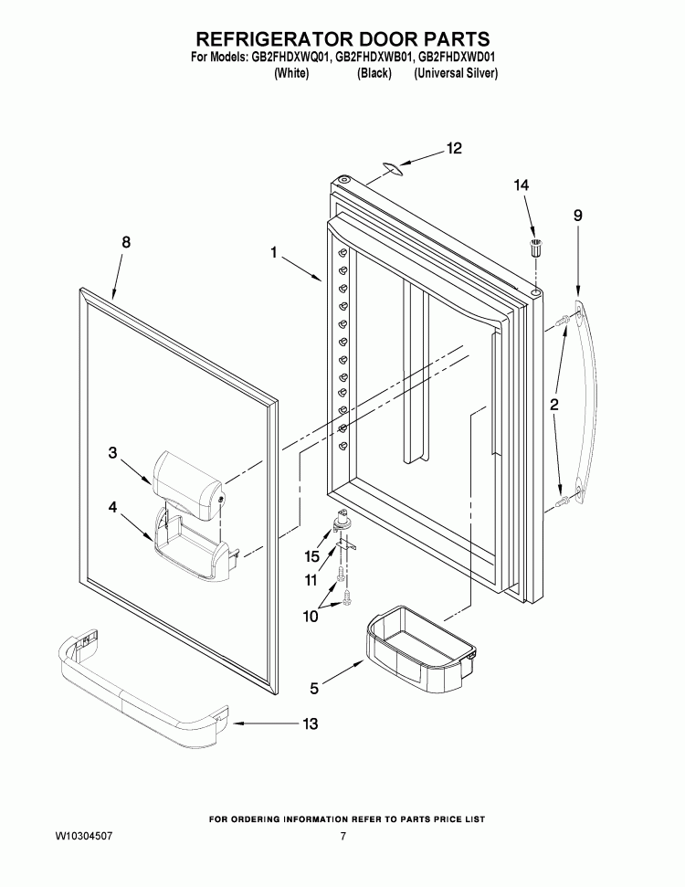 REFRIGERATOR DOOR PARTS Diagram and Parts List for GB2FHDXWQ01  Whirlpool Refrigerator