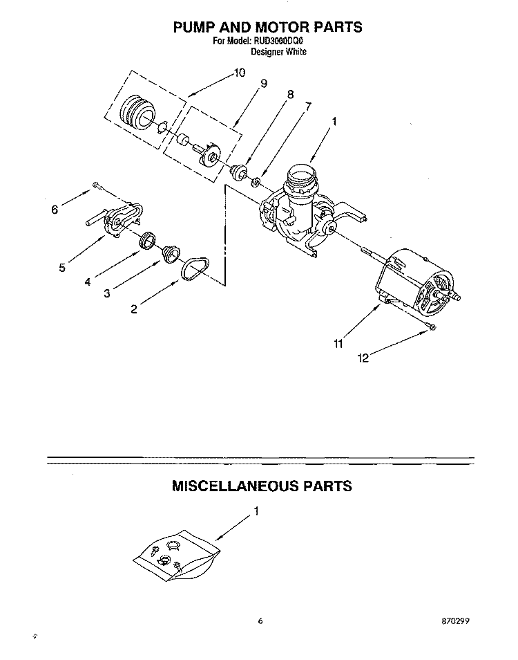 PUMP AND MOTOR, MISCELLANEOUS Diagram and Parts List for RUD3000DQ0  Roper Dishwasher