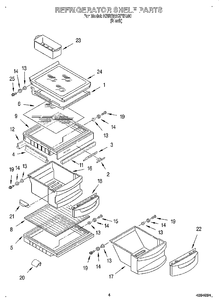 REFRIGERATOR SHELF Diagram and Parts List for KSRS22QFBL00  KitchenAid Refrigerator