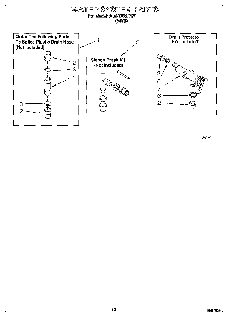 WATER SYSTEM Diagram and Parts List for 6LSP8255AW2  Whirlpool Washer