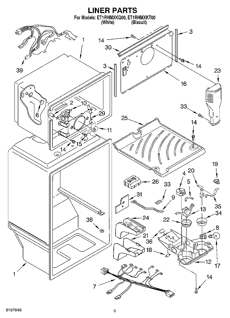 LINER Diagram and Parts List for ET1RHMXKT00  Whirlpool Refrigerator