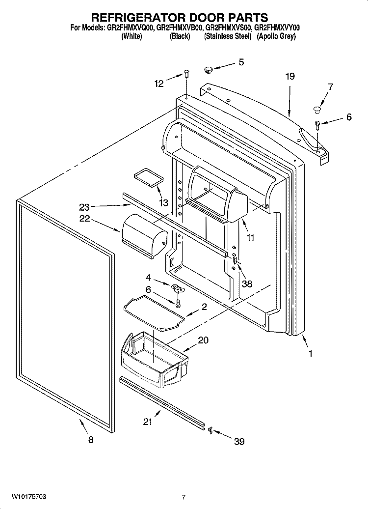 REFRIGERATOR DOOR PARTS Diagram and Parts List for GR2FHMXVS00  Whirlpool Refrigerator
