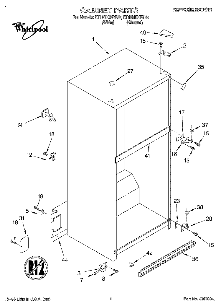 CABINET Diagram and Parts List for ET18NKXFN02  Whirlpool Refrigerator