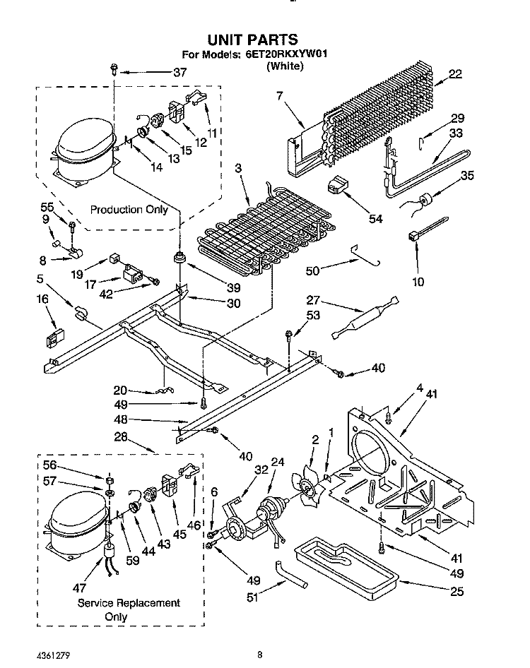 UNIT Diagram and Parts List for 6ET20RKXYW01  Whirlpool Refrigerator