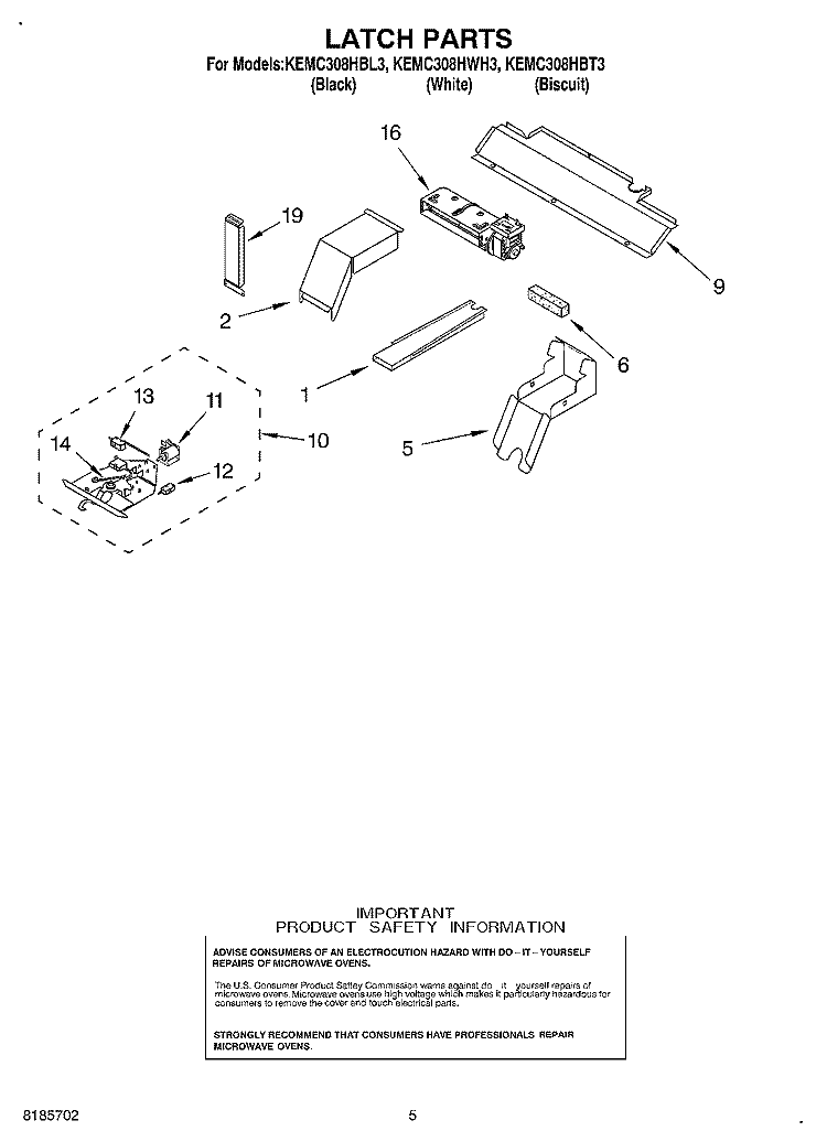 LATCH Diagram and Parts List for KEMC308HBT3  KitchenAid Microwave Oven Combo