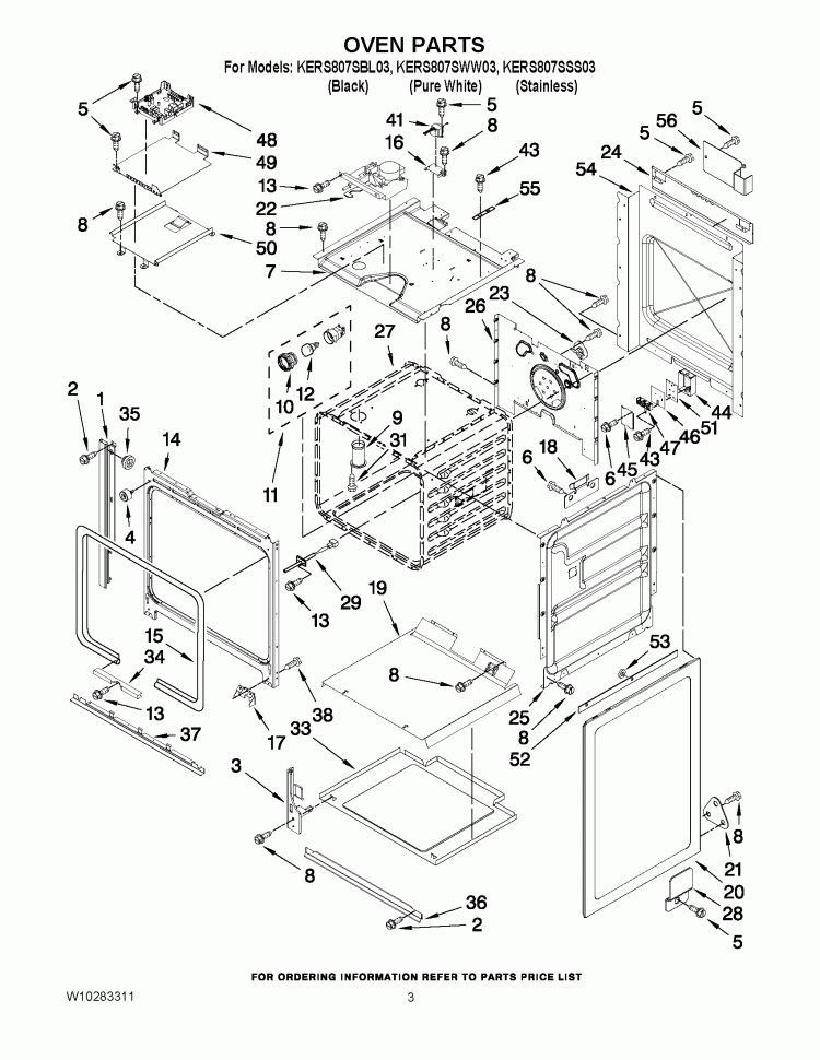 OVEN PARTS Diagram and Parts List for KERS807SBL03  KitchenAid Range