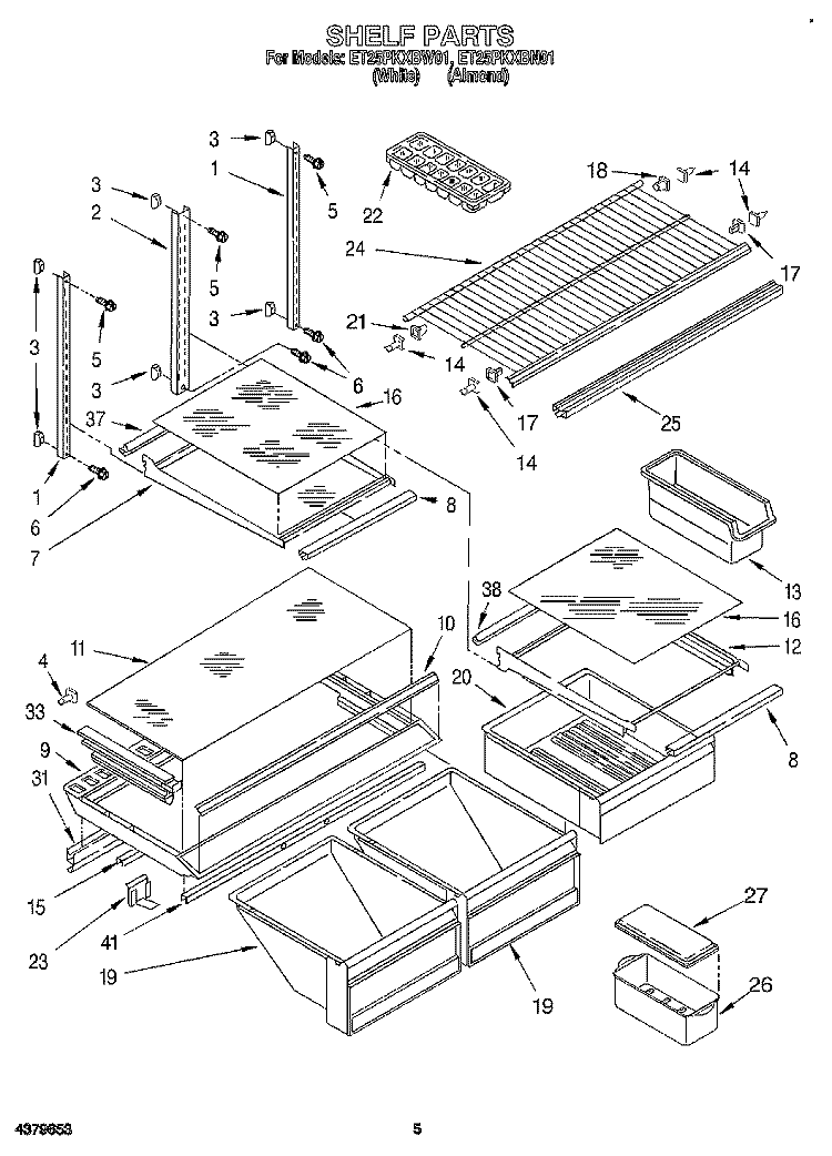 SHELF, LIT/OPTIONAL Diagram and Parts List for ET25PKXBN01  Whirlpool Refrigerator
