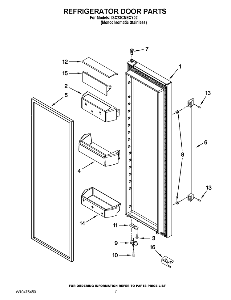 REFRIGERATOR DOOR PARTS Diagram and Parts List for ISC23CNEXY02  Whirlpool Refrigerator