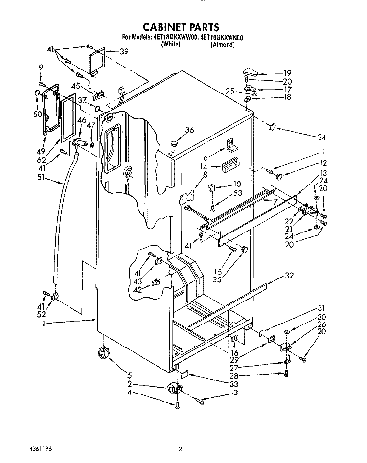 CABINET Diagram and Parts List for 4ET18GKXWW00  Whirlpool Refrigerator