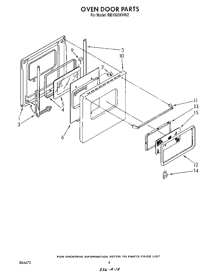 OVEN DOOR PARTS Diagram and Parts List for RB1000XVW2  Whirlpool Wall Oven