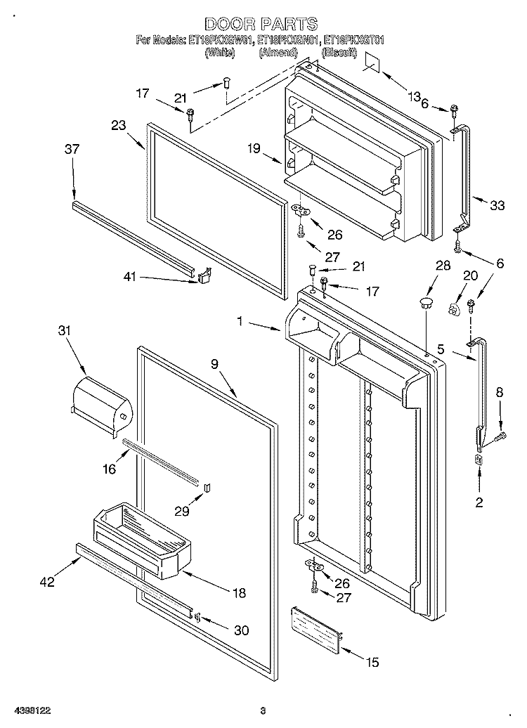 DOOR Diagram and Parts List for ET18PKXGN01  Whirlpool Refrigerator