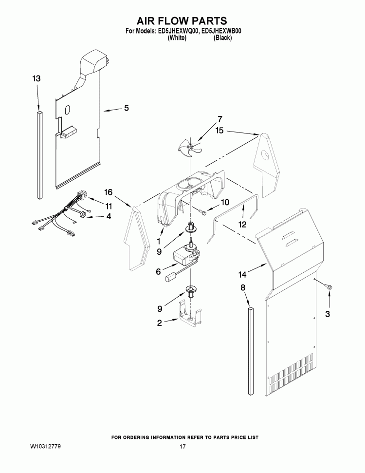 AIR FLOW PARTS Diagram and Parts List for ED5JHEXWQ00  Whirlpool Refrigerator