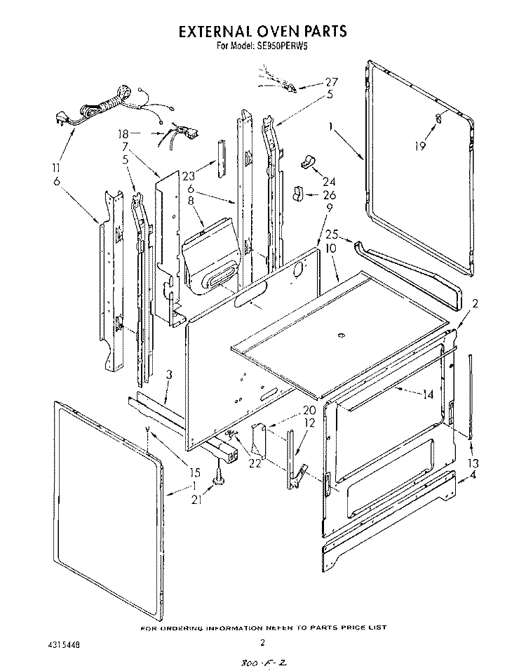 EXTERNAL OVEN Diagram and Parts List for SE950PERW5  Whirlpool Range