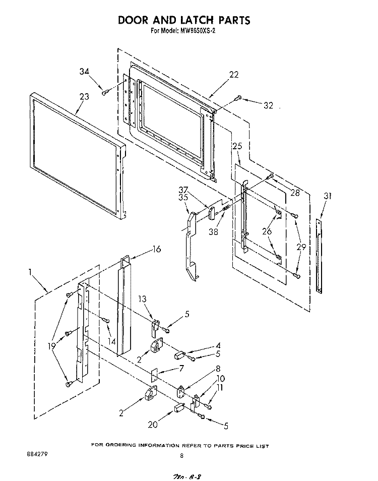 DOOR AND LATCH Diagram and Parts List for MW8650XS2  Whirlpool Microwave