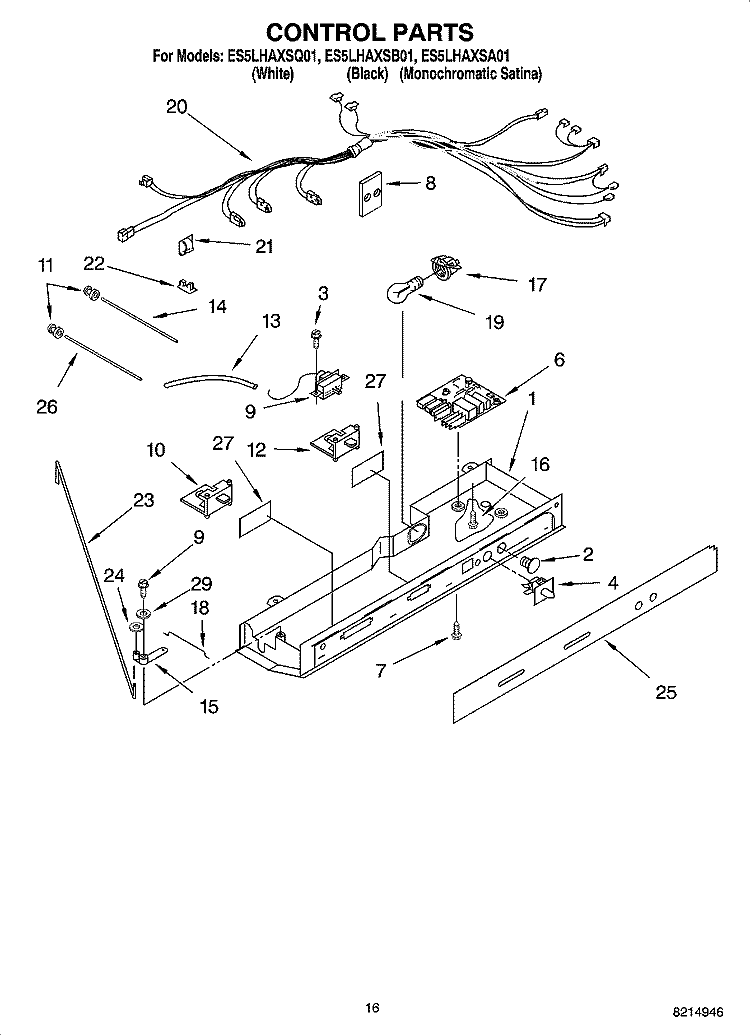 CONTROL PARTS Diagram and Parts List for ES5LHAXSQ01  Whirlpool Refrigerator