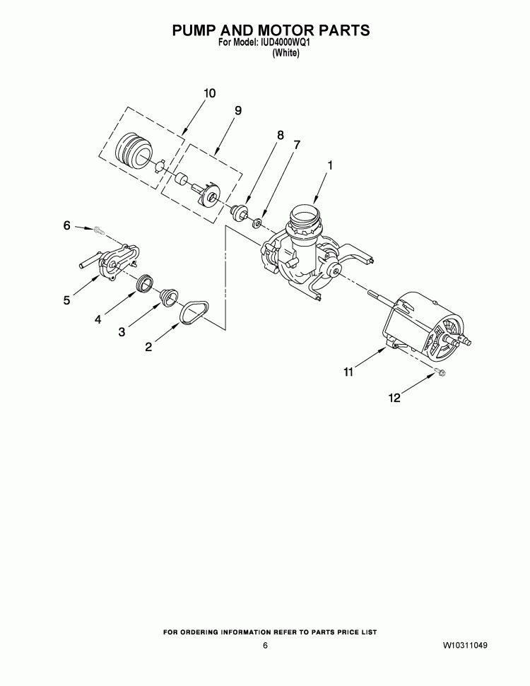 PUMP AND MOTOR PARTS Diagram and Parts List for IUD4000WQ1  Whirlpool Dishwasher