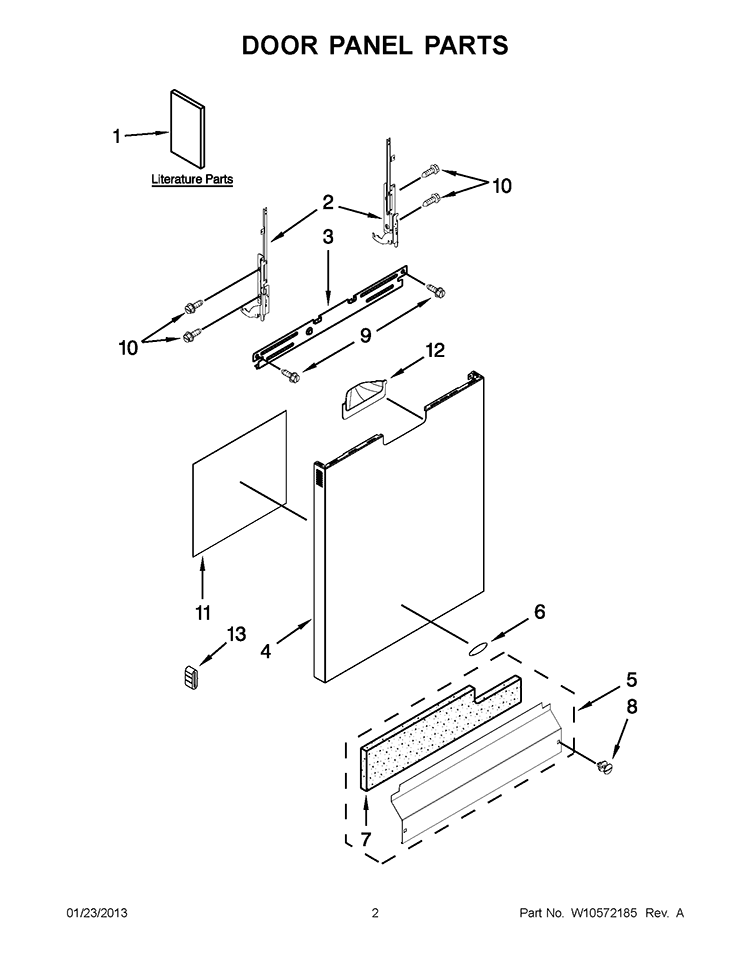 DOOR PANEL PARTS Diagram and Parts List for WDF530PLYB4  Whirlpool Dishwasher