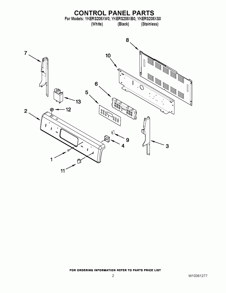 CONTROL PANEL PARTS Diagram and Parts List for YKERS208XB0  KitchenAid Range