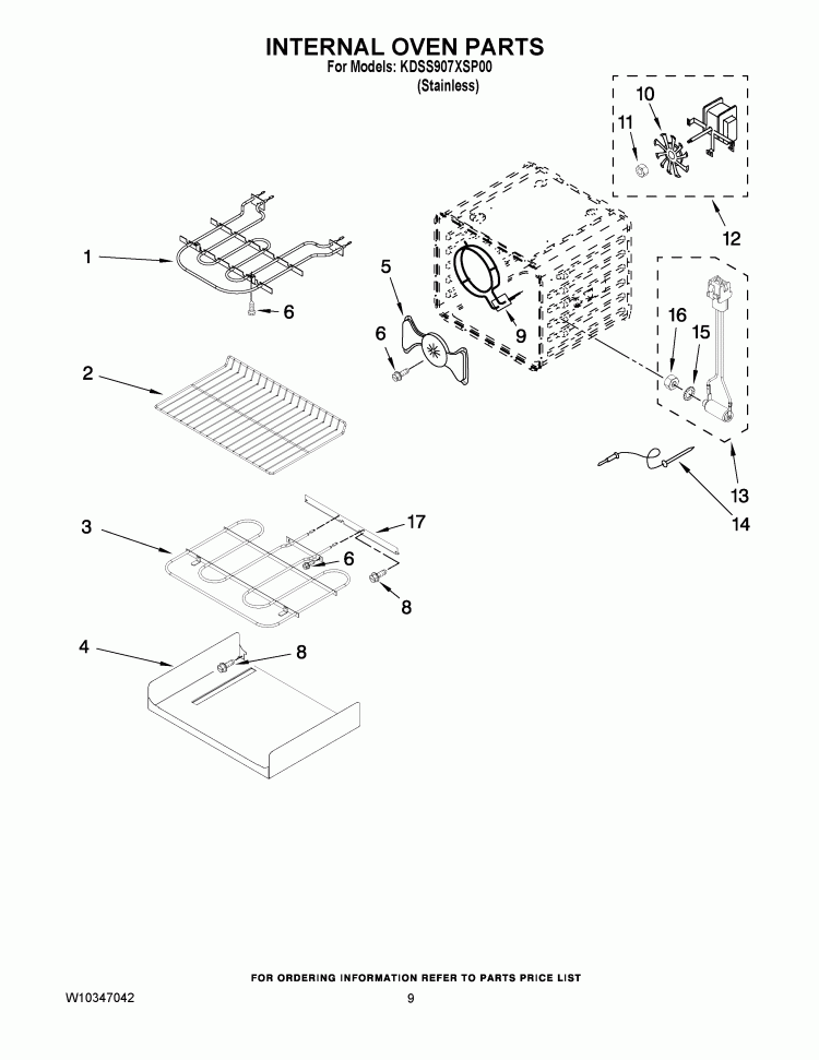 INTERNAL OVEN PARTS Diagram and Parts List for KDSS907XSP00  KitchenAid Range