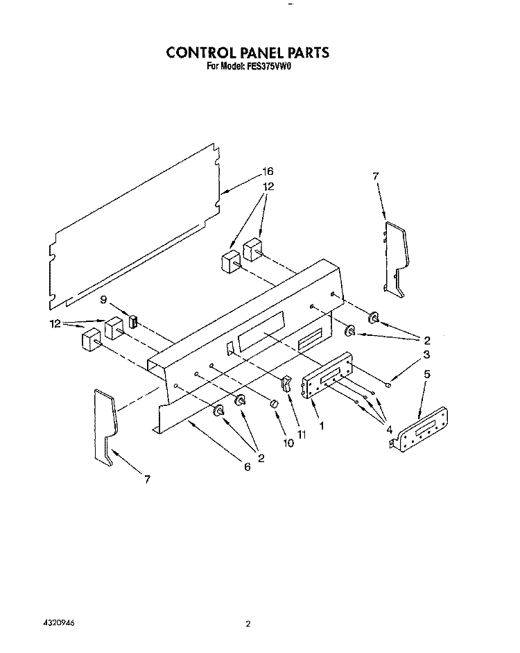 CONTROL PANEL, LIT/OPTIONAL Diagram and Parts List for FES375VW0  Roper Range