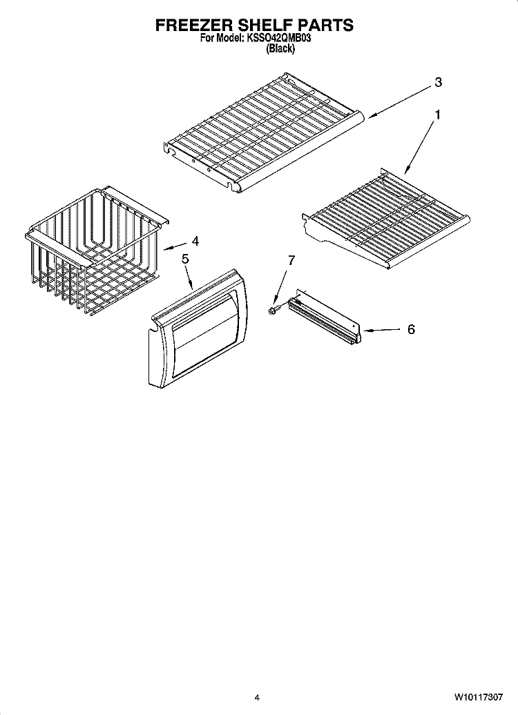 FREEZER SHELF PARTS Diagram and Parts List for KSSO42QMB03  KitchenAid Refrigerator