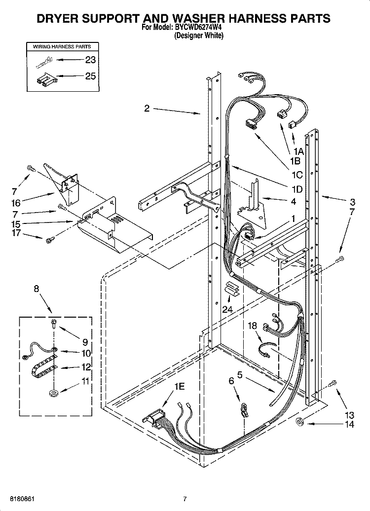 DRYER SUPPORT AND WASHER HARNESS PARTS Diagram and Parts List for BYCWD6274W4  Crosley Washer Dryer Combo