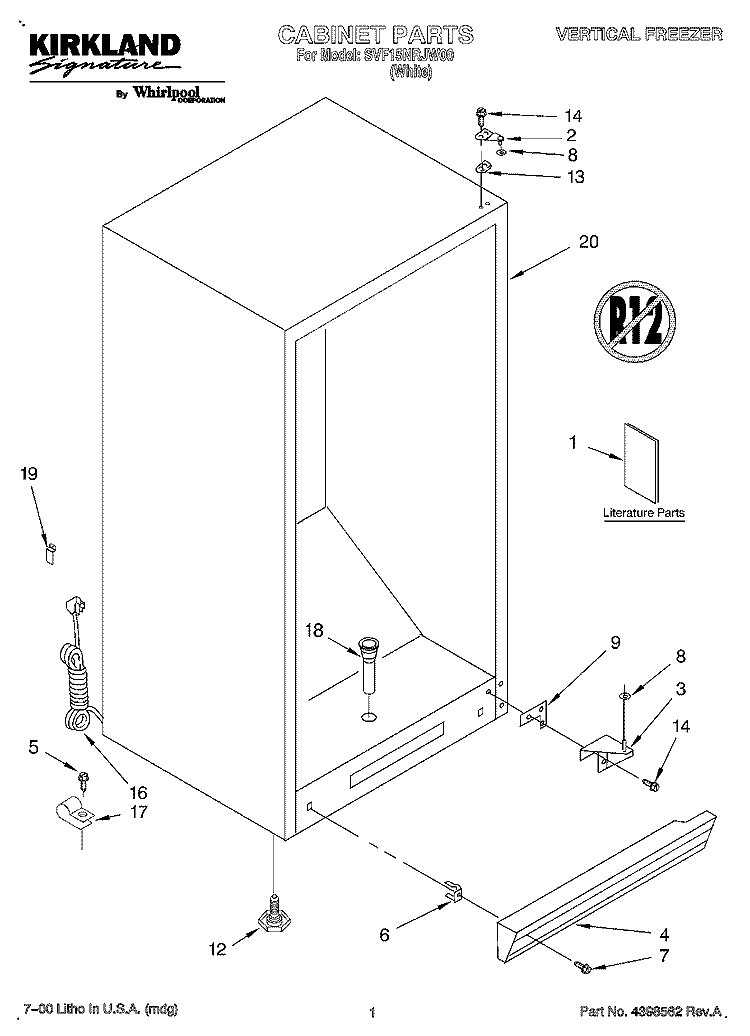 CABINET, LIT/OPTIONAL Diagram and Parts List for SVF15NRJW00  Whirlpool Freezer
