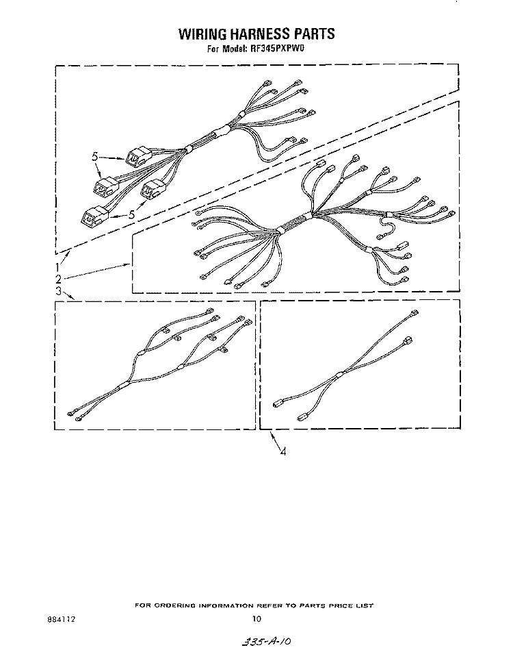 WIRING HARNESS Diagram and Parts List for RF345PXPW0  Whirlpool Range