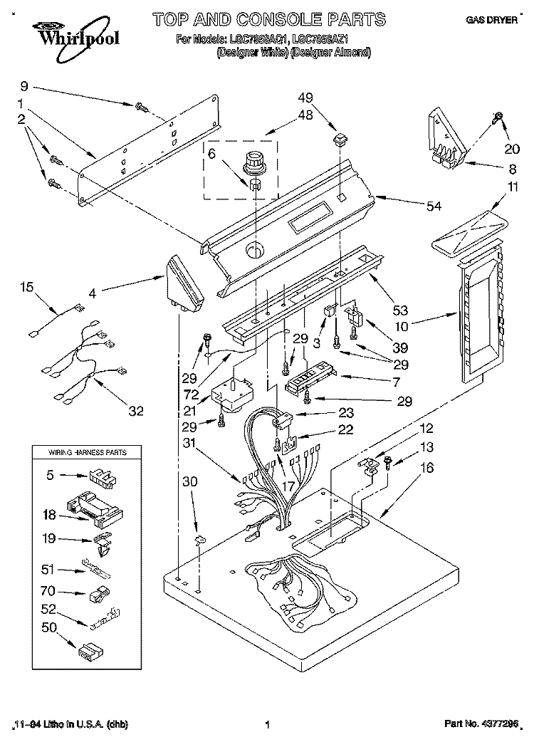 TOP AND CONSOLE, LIT/OPTIONAL Diagram and Parts List for LGC7858AZ1  Whirlpool Dryer