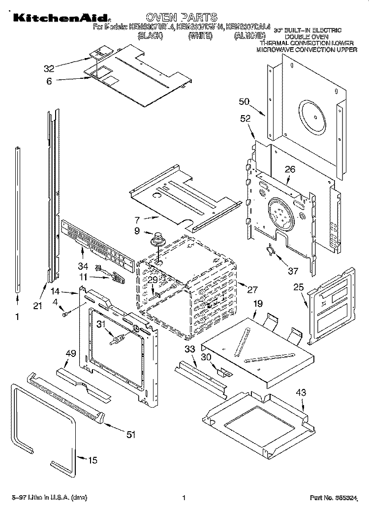 OVEN Diagram and Parts List for KEMS307DBL4  KitchenAid Microwave Oven Combo