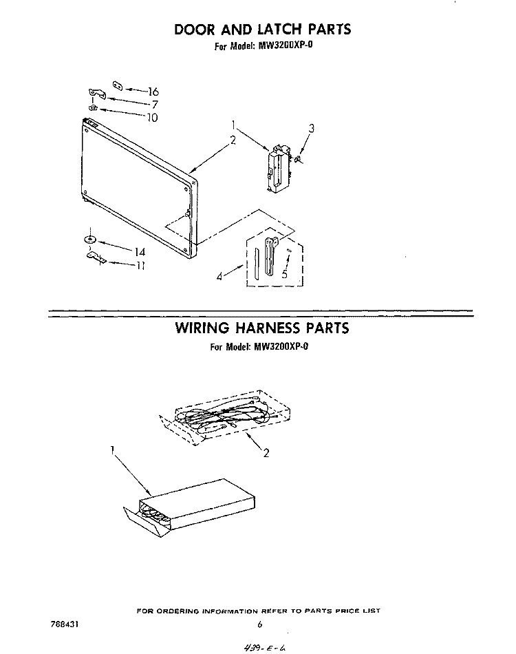 DOOR AND LATCH , WIRING HARNESS Diagram and Parts List for MW3200XP0  Whirlpool Microwave
