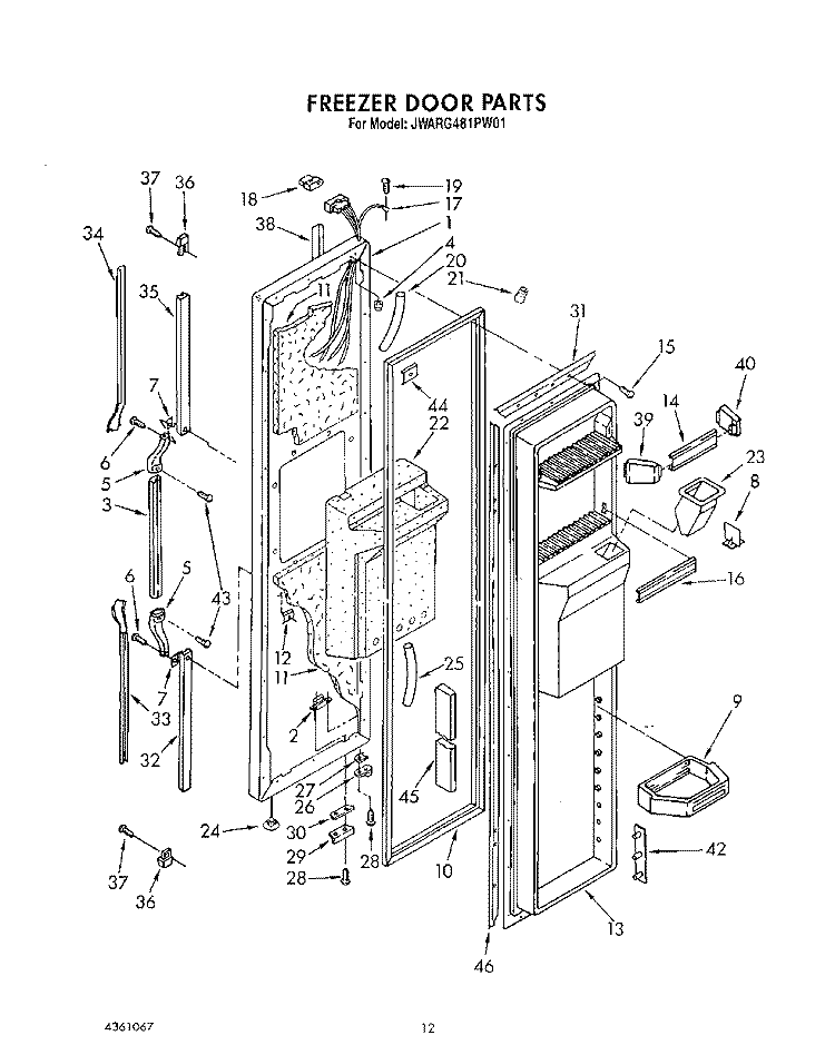 FREEZER DOOR Diagram and Parts List for JWARG481PW01  Whirlpool Refrigerator