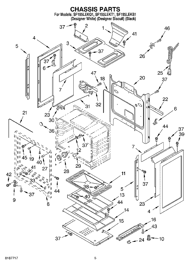 CHASSIS PARTS Diagram and Parts List for SF195LEKB1  Whirlpool Range