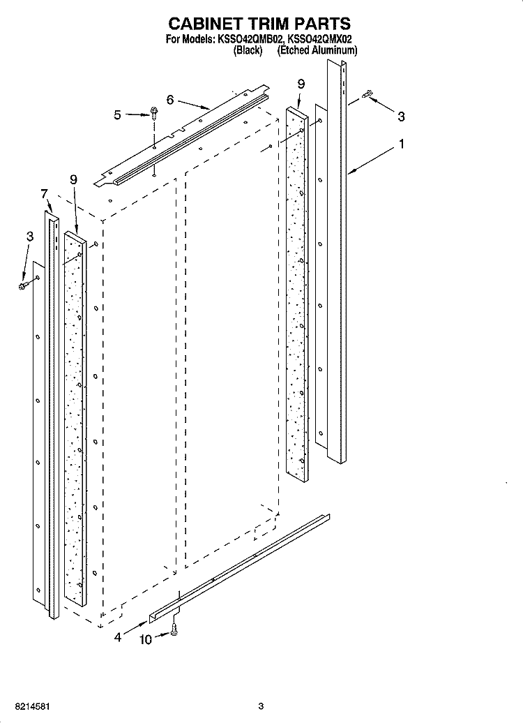 CABINET TRIM PARTS Diagram and Parts List for KSSO42QMB02  KitchenAid Refrigerator