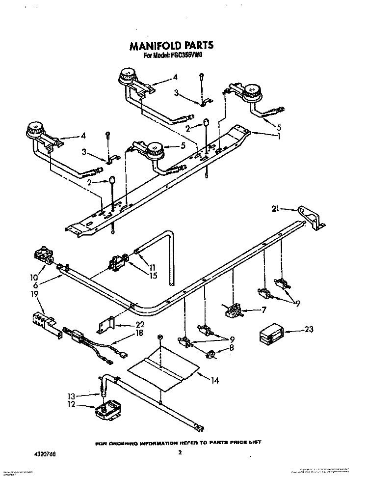 MANIFOLD Diagram and Parts List for FGC355VW0  Roper Range