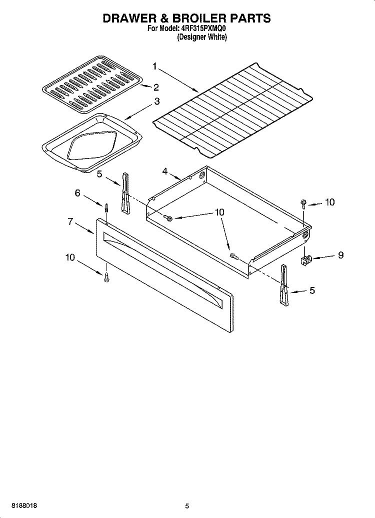 DRAWER & BROILER PARTS Diagram and Parts List for 4RF315PXMQ0  Whirlpool Range