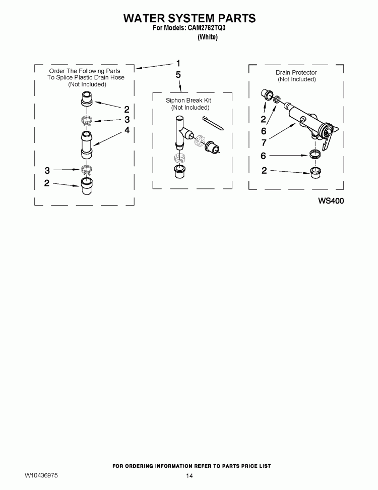 WATER SYSTEM PARTS Diagram and Parts List for CAM2762TQ3  Whirlpool Washer