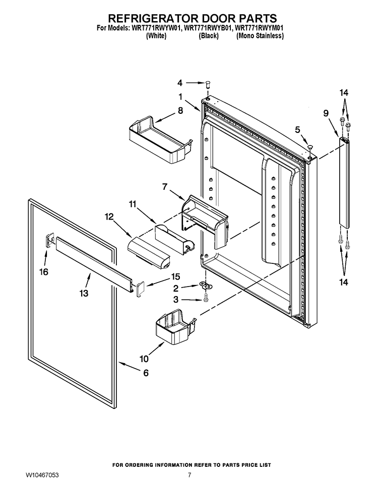 REFRIGERATOR DOOR PARTS Diagram and Parts List for WRT771RWYW01  Whirlpool Refrigerator